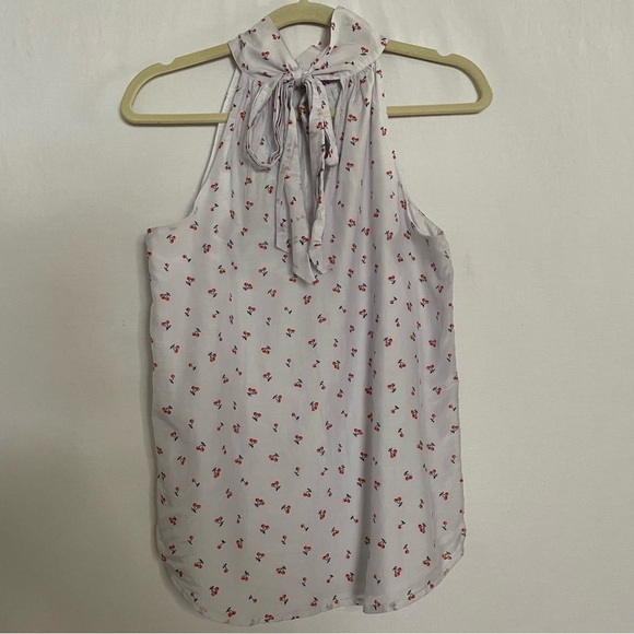J. Crew Silk Blend Cherry Print Sleeveless HighTie Neck Halter Blouse Top - Picture 6 of 14